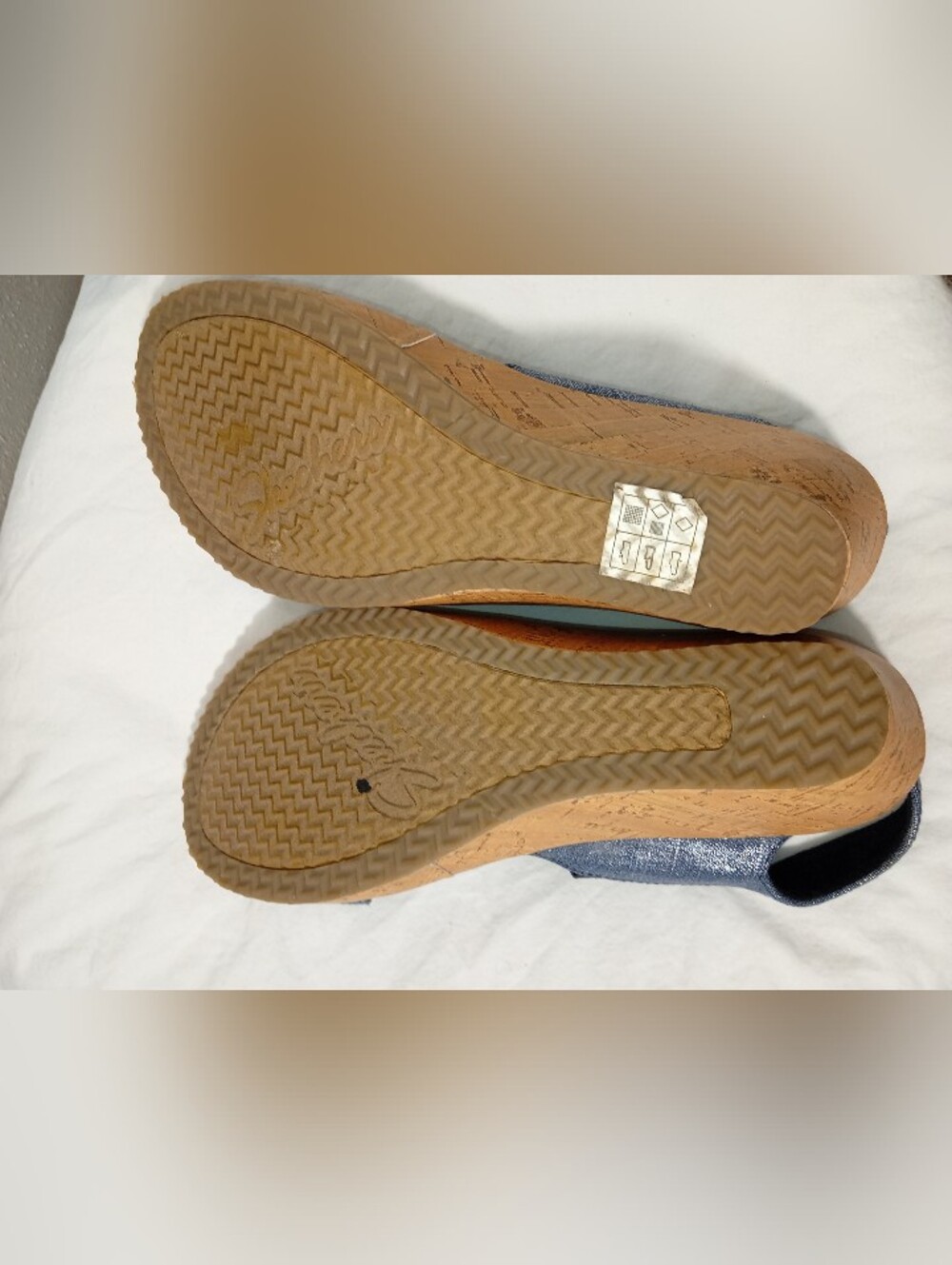 Women’s Skechers Open Toe Blue Sling Back Wedge Sandles sz 9 - Picture 6 of 8